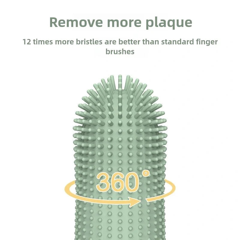 Silicone finger toothbrush for dogs with 360° bristles to remove more plaque and improve pet dental care