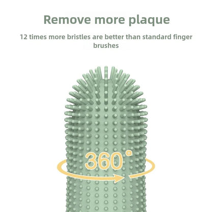 Silicone finger toothbrush for dogs with 360° bristles to remove more plaque and improve pet dental care