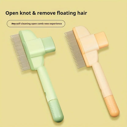 dog hair remover brush for open knot removal and floating hair cleaning, self-cleaning pet grooming comb
