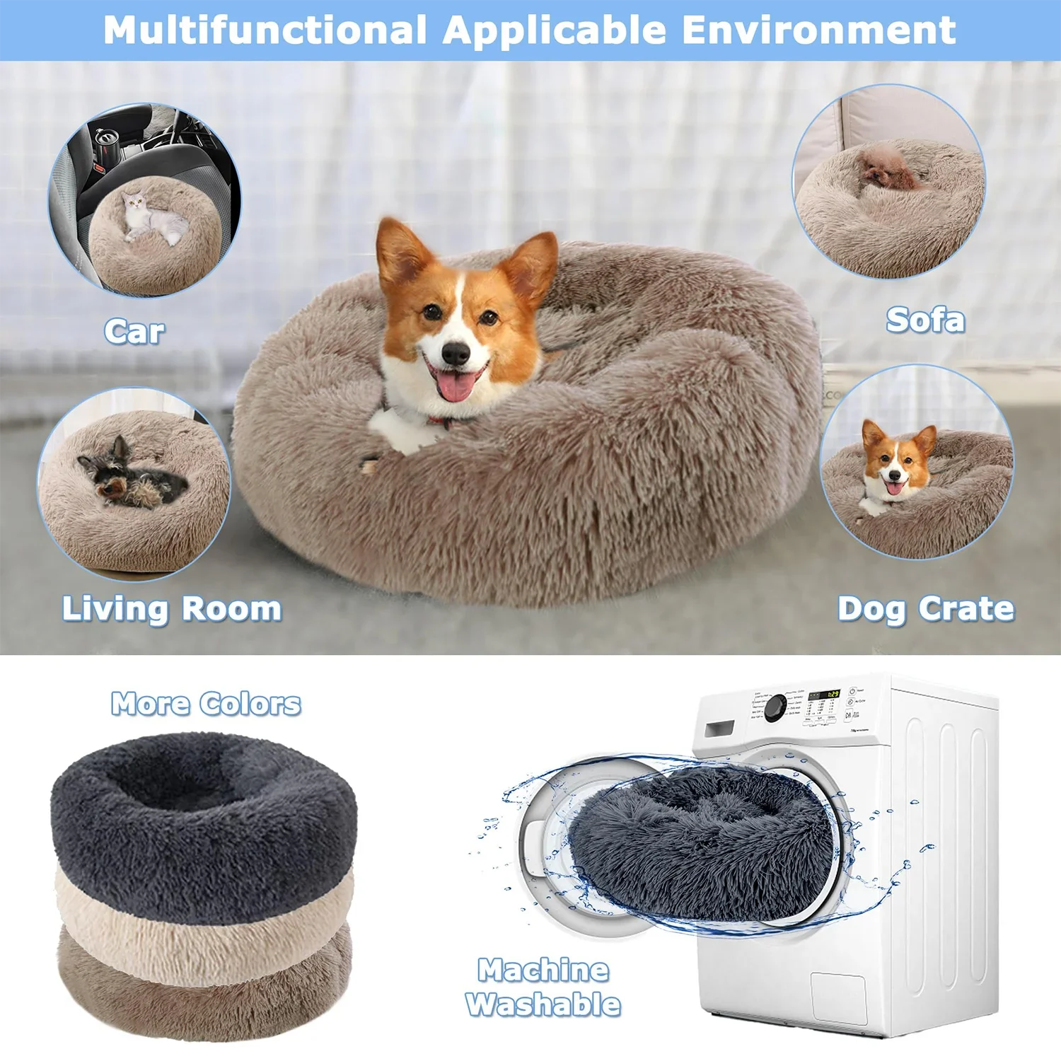 washable plush donut cat bed for car, sofa, living room, dog crate, machine washable