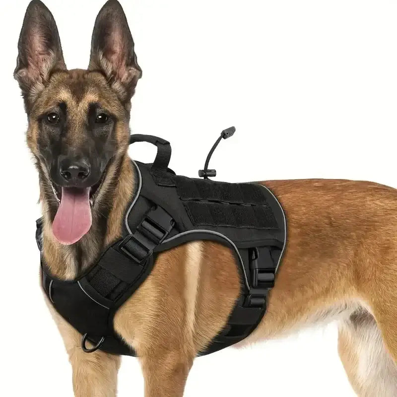 Black no-pull tactical dog harness for large dogs with handle, reflective military vest for Labrador Retriever and Siberian Husky