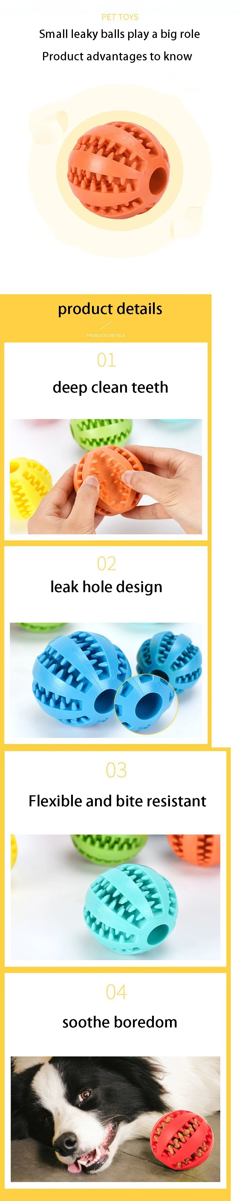 natural rubber dog chew toy for deep teeth cleaning, leak hole design, flexible bite-resistant interactive ball for dogs