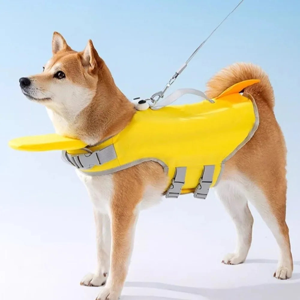 adjustable dog life jacket yellow high flotation waterproof swim vest for safe boating and surfing