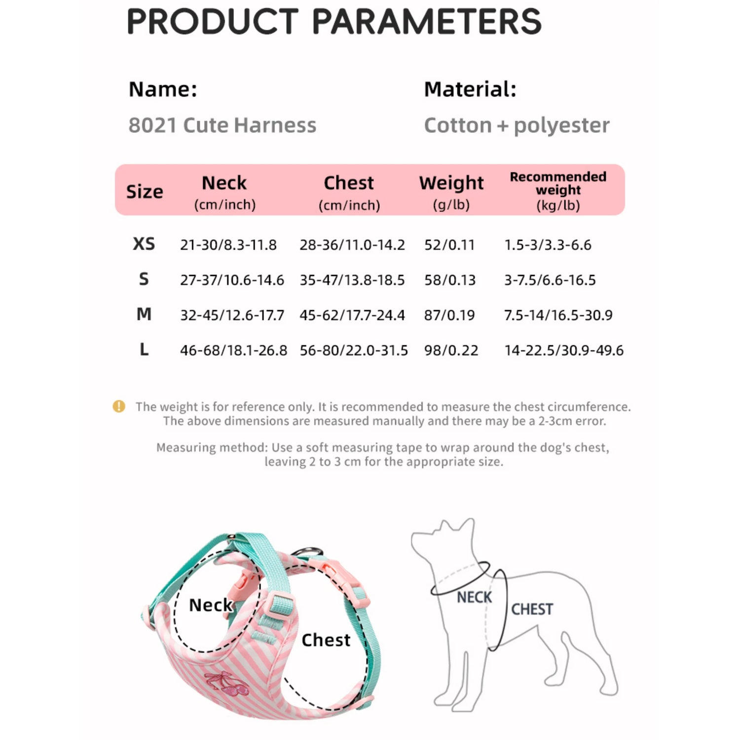small dog harness leash set size chart for adjustable cute harness, cotton polyester vest with neck and chest measurements