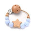 Color 6 wooden pacifier clip teether with wooden pentagram, light blue silicone beads, for babies 0-24 months