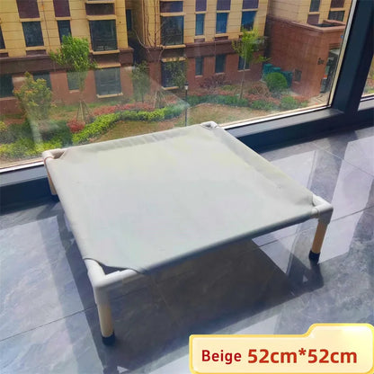 Beige elevated dog camping bed 52cm*52cm nylon foldable washable pet hammock for dogs and cats