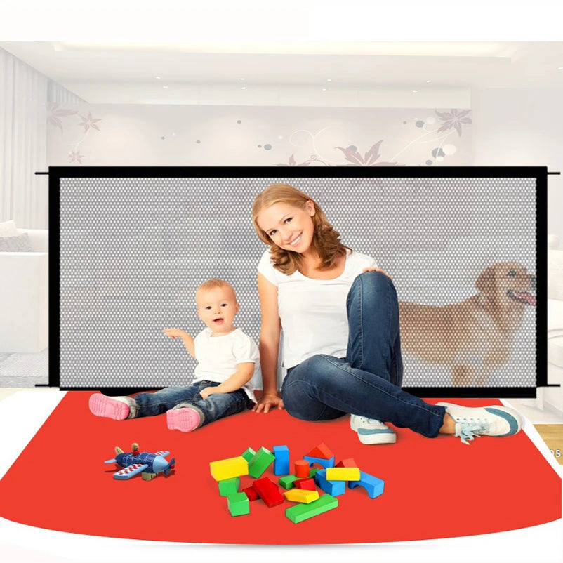 Dog Fence Portable Folding Divider Mesh Home Perforation-Free Traceless Wall Protection Safety Net Nylon Mesh Cloth Pet Fence