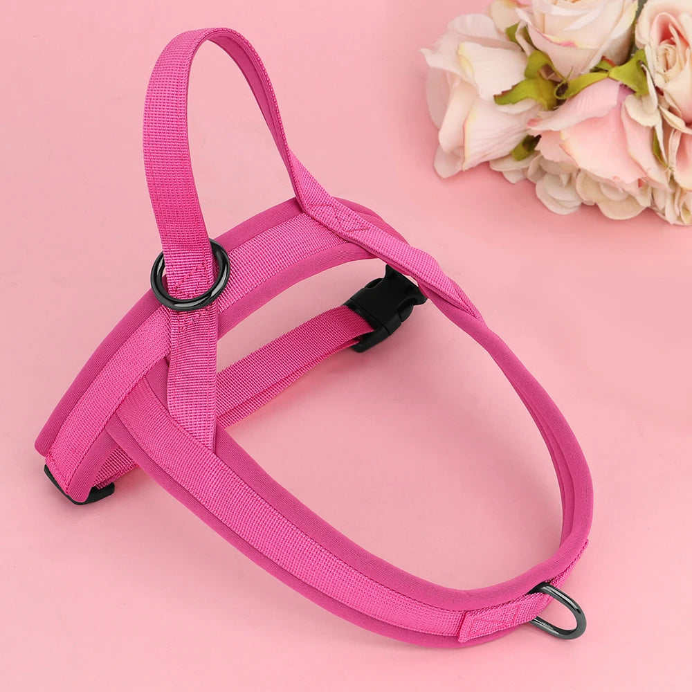 Pink no pull dog harness with padded reflective nylon vest design for small to large dogs, durable and comfortable