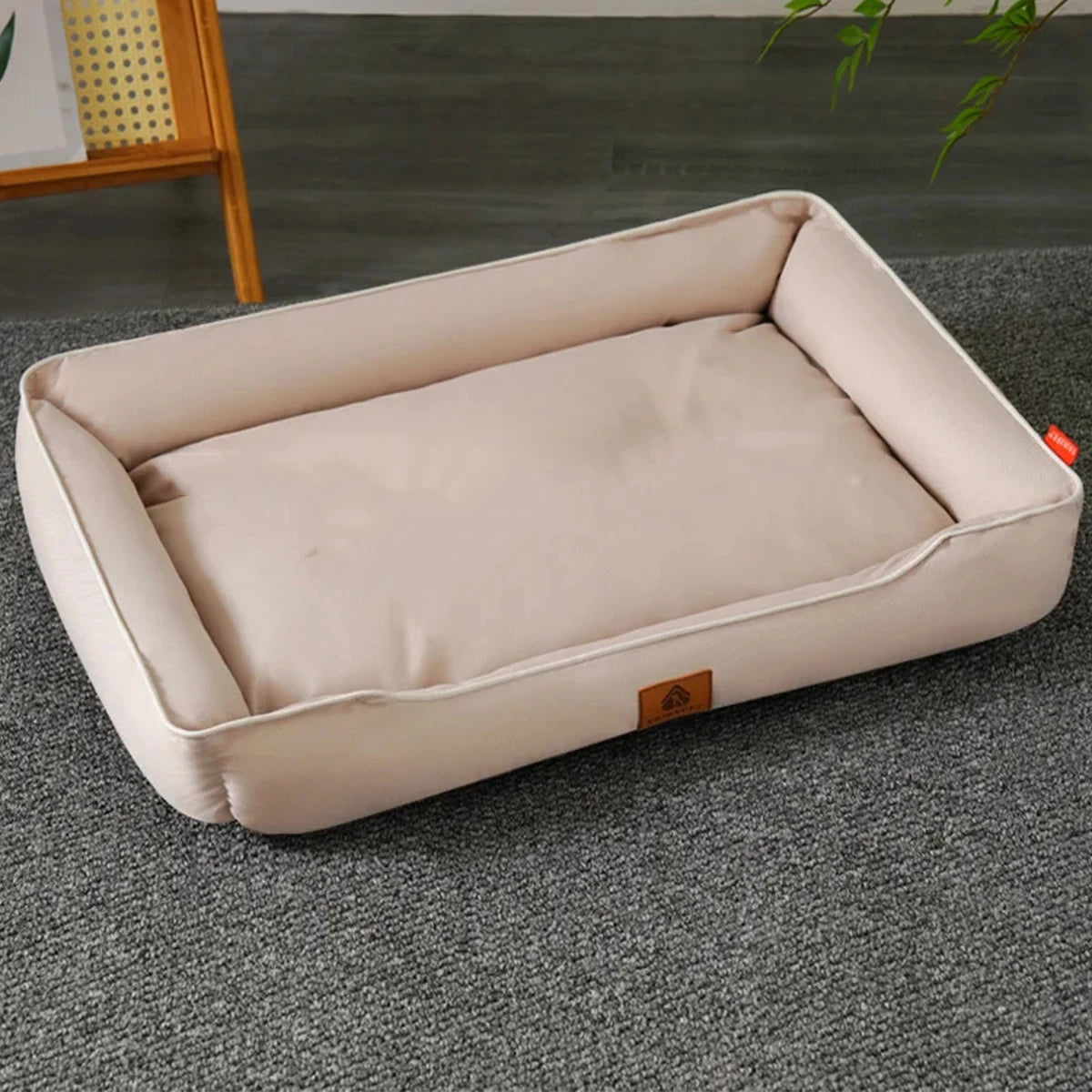 waterproof square dog bed for large dogs, khaki thickened sofa-style pet bed with non-slip base