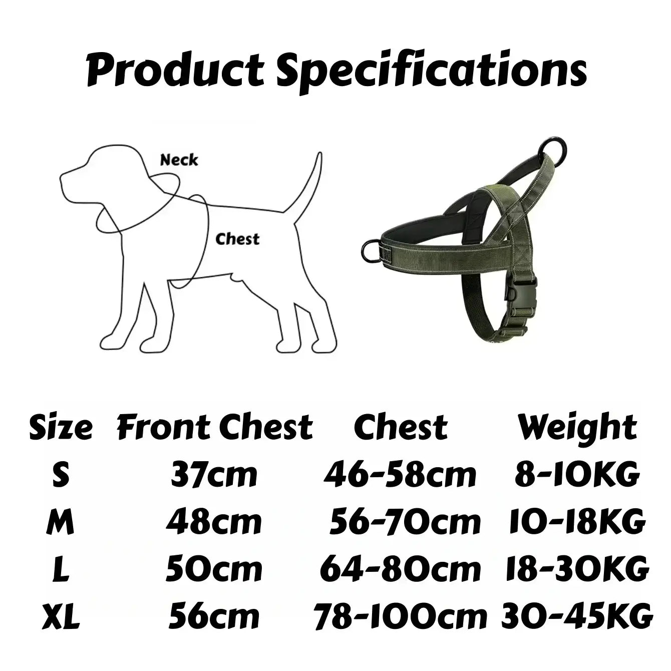 no-pull dog harness for large dogs adjustable padded vest with reflective strip size chart and heavy-duty control fit