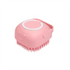 Pink dog shampoo dispenser brush with soft silicone bristles for pet bathing, massage, and grooming dogs and cats