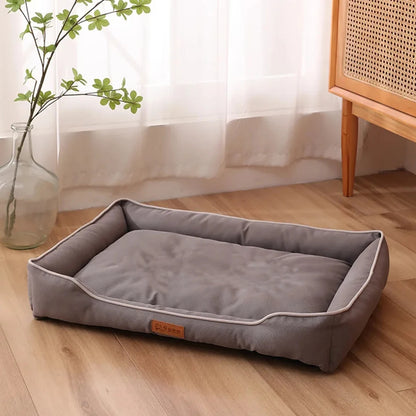 Gray waterproof square dog bed for large dogs, thickened soft sofa-style pet mattress with non-slip bottom