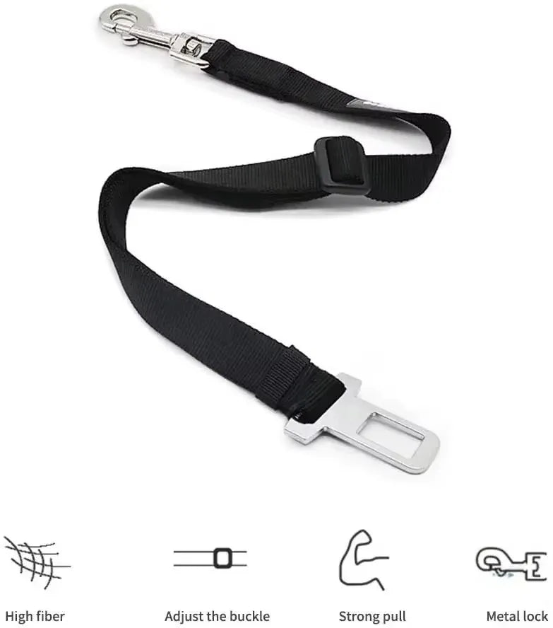 dog car seat belt nylon safety leash with metal lock, adjustable buckle, and strong pull design for pet travel safety