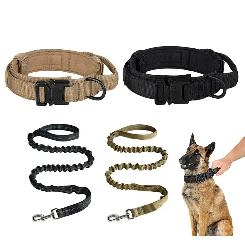 heavy duty dog training collar with handle adjustable nylon tactical dog collar with metal buckle for medium large dogs