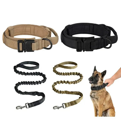 heavy duty dog training collar with handle adjustable nylon tactical dog collar with metal buckle for medium large dogs