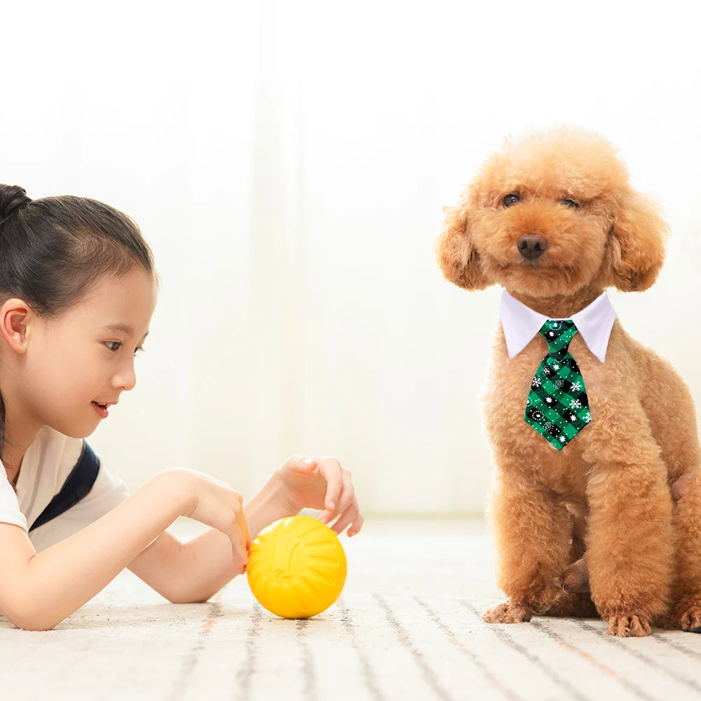 christmas dog necktie for small dogs, plaid adjustable pet collar accessory, festive puppy bowtie grooming