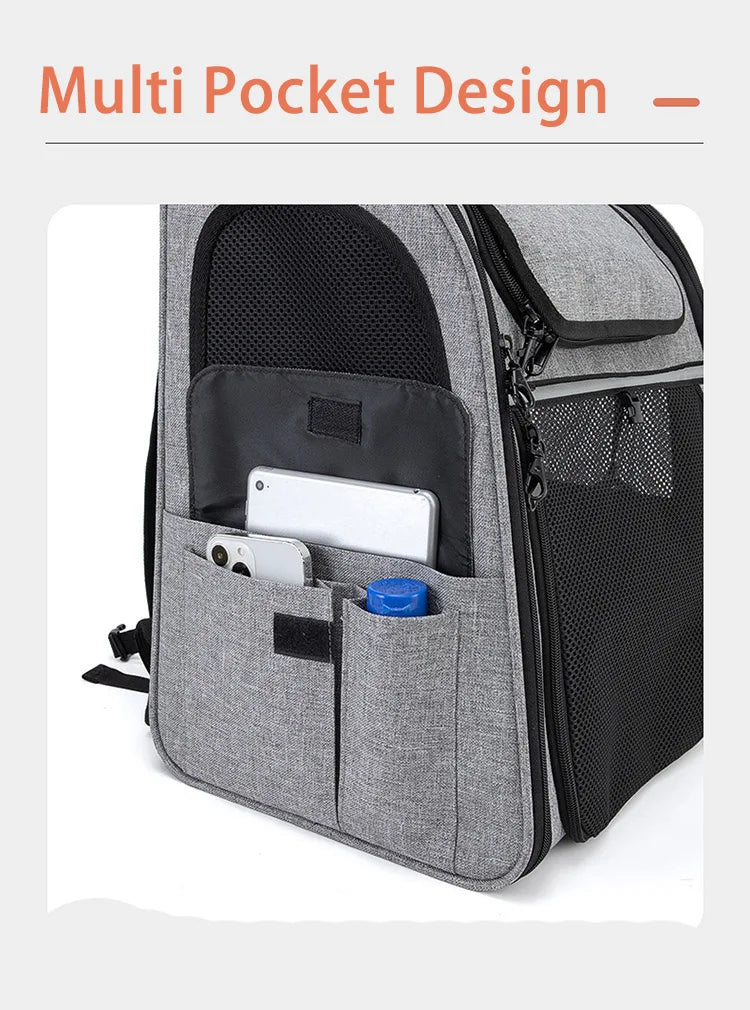 expandable pet backpack carrier with multi-pocket design for cats and small dogs, breathable Oxford cloth