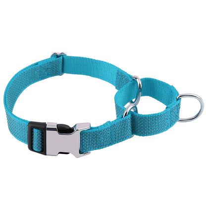 reflective nylon dog collar with handle for small medium large dogs, adjustable blue training collar