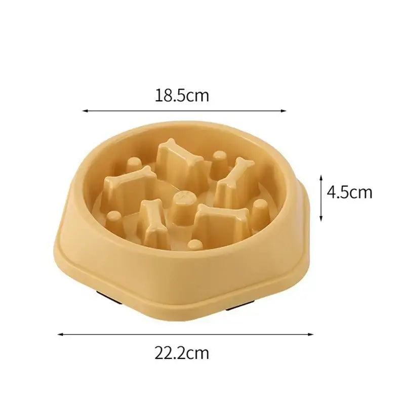slow feeder dog bowl with anti-slip base, 22.2cm wide and 4.5cm high, for small to medium dogs