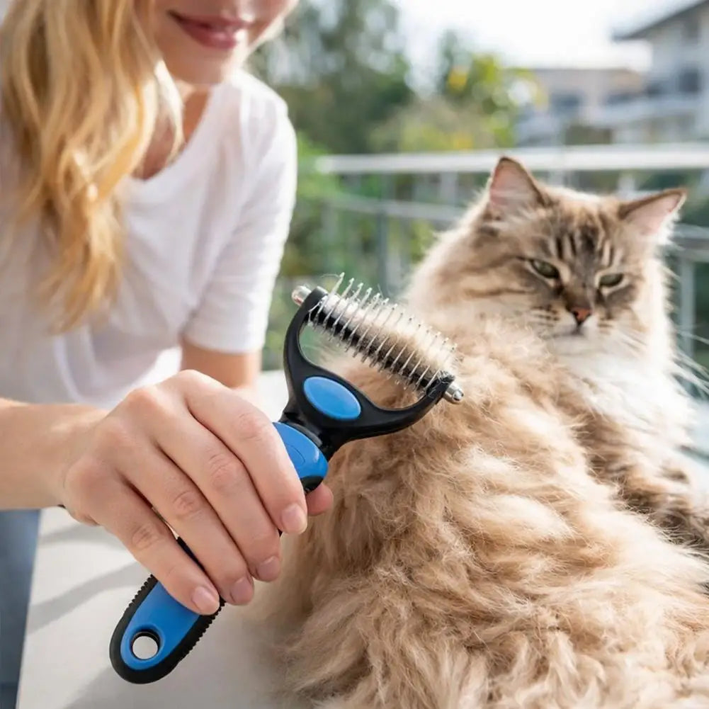 dog deshedding brush for gentle pet grooming and fur removal on dogs and cats