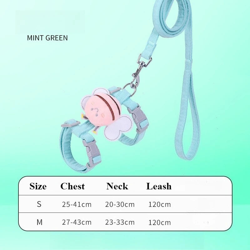 adjustable cat harness and leash set mint green breathable puppy harness with bowknot quick release buckle