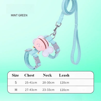 adjustable cat harness and leash set mint green breathable puppy harness with bowknot quick release buckle
