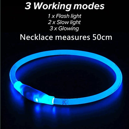 Led Usb Dog Collar Pet Dog Night Luminous Charge Collar Pet Accessorie with 3 working modes and 50cm length.