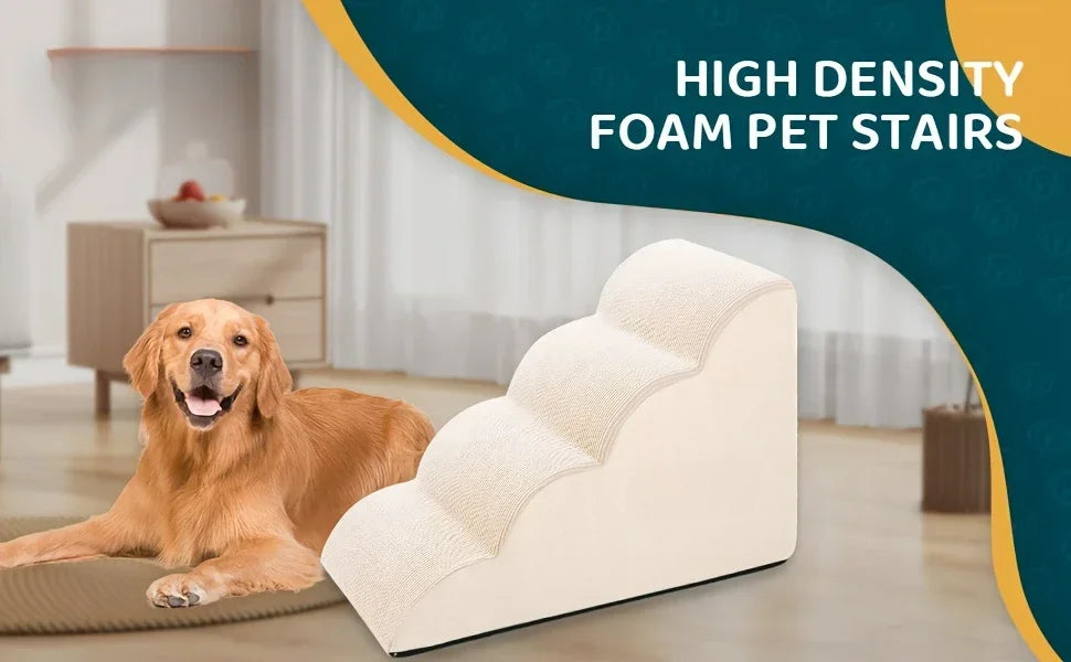 Orthopedic Dog Steps with Removable Covers Eco-PU Padding Non-Slip Diamond Treads 2/3/4 Tier Pet Stairs for Elderly Dogs.LABUBO.