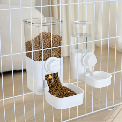 hanging pet feeder bowl for cage, automatic cat and small dog food dispenser with 1.5L waterer