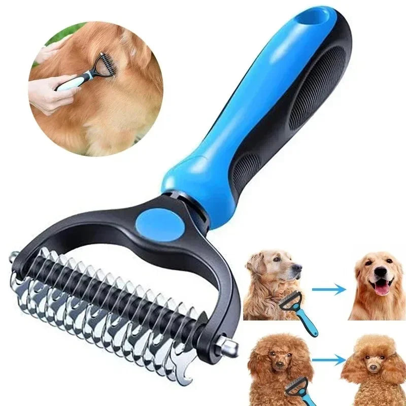 self cleaning pet deshedding brush for dogs and cats, stainless steel grooming comb hair remover