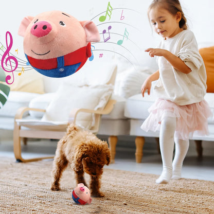 interactive squeaky dog toy plush bouncing pig ball for small dogs, bite resistant, self-moving indoor play