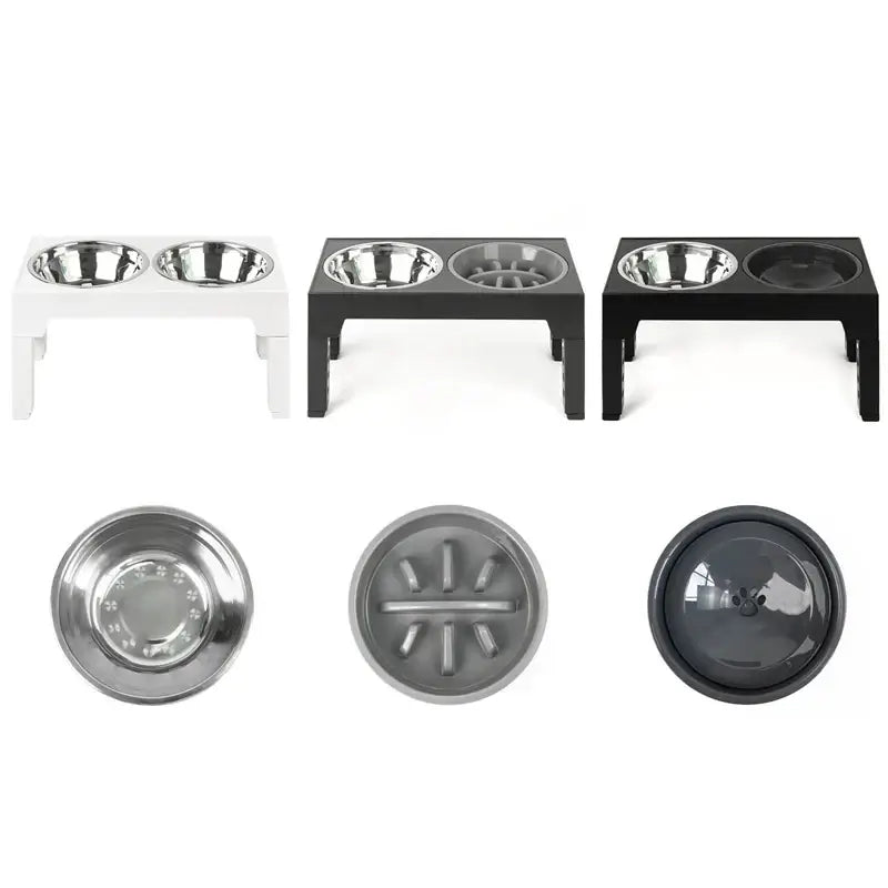 adjustable elevated dog feeder with raised stand, slow food bowl and water bowls for large and medium dogs