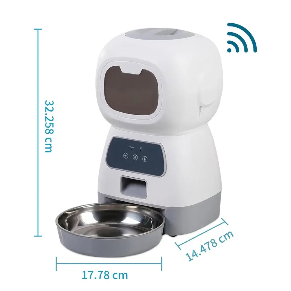 automatic pet feeder with app, 3.5L stainless steel bowl, smart voice timing dog and cat food dispenser