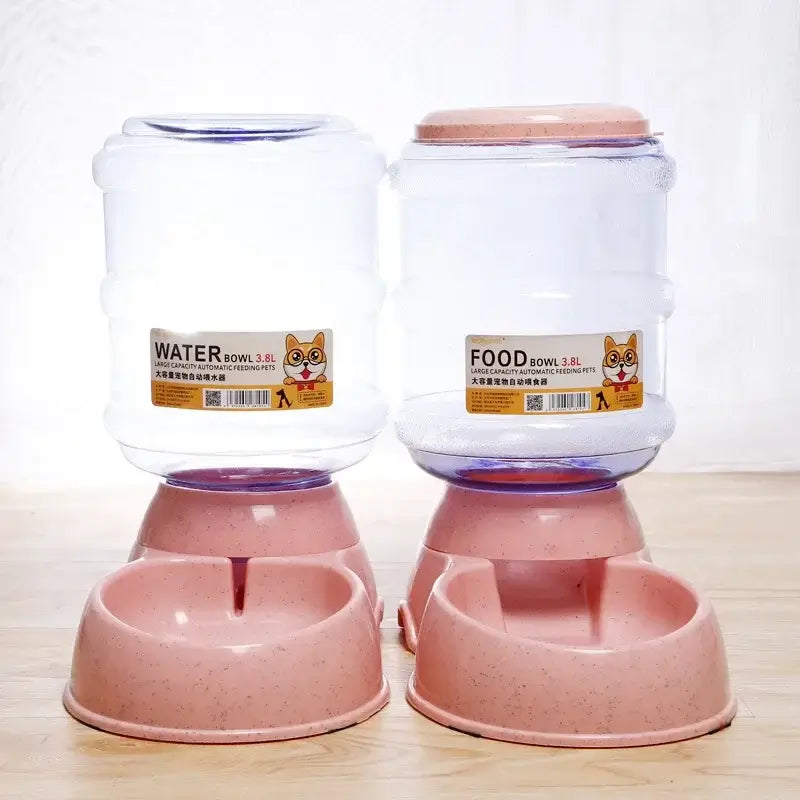 pet water dispenser plastic automatic feeder with dual bowls for food and water for dogs and cats