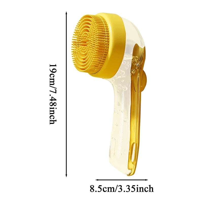 Pet Bathing Brush Long Handle Soft Silicone Shower Clean Tools Grooming Scrubber with Shampoo Dispenser Bath Brush for Dog &amp; Cat