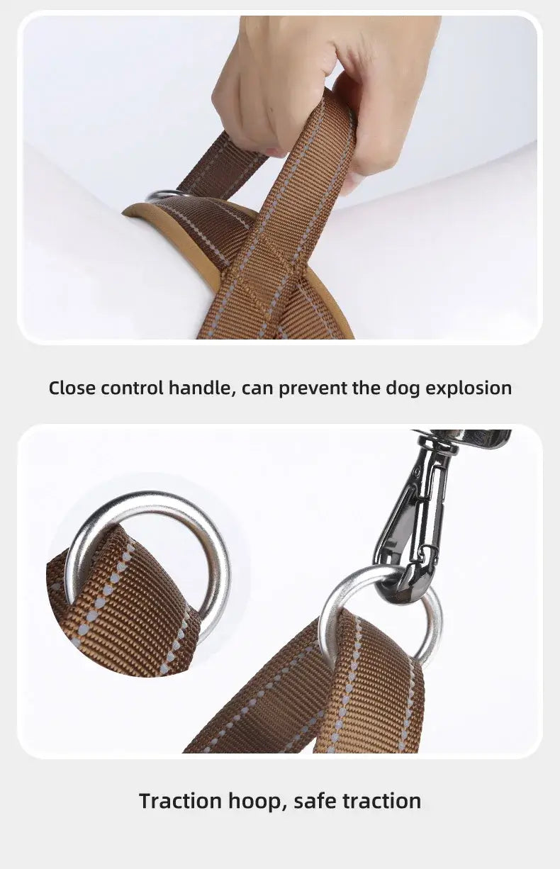 escape-proof tactical dog harness with close control handle and traction hoop for safe dog walking and training