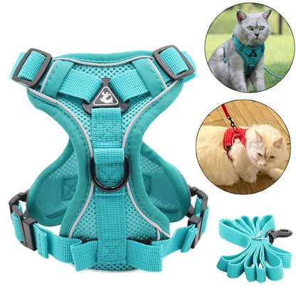 reflective cat harness and leash set, breathable turquoise vest harness for small cats and kittens, adjustable pet accessory