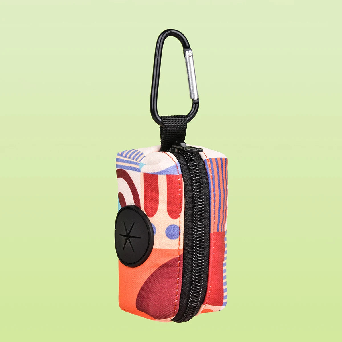 dog poop bag dispenser with Morocco L patterned leather strap and carabiner, size L, portable dog waste bag holder