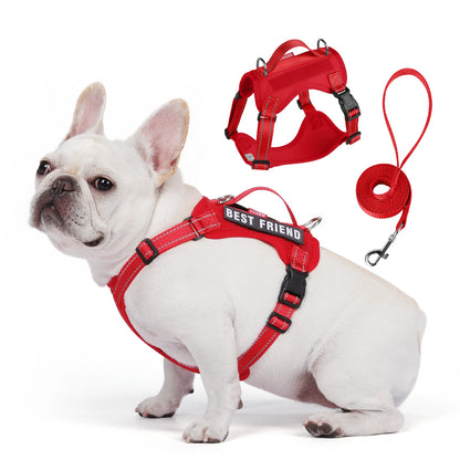reflective dog harness and leash set for small dogs, red vest harness with lead for French Bulldog and Bichon Frise