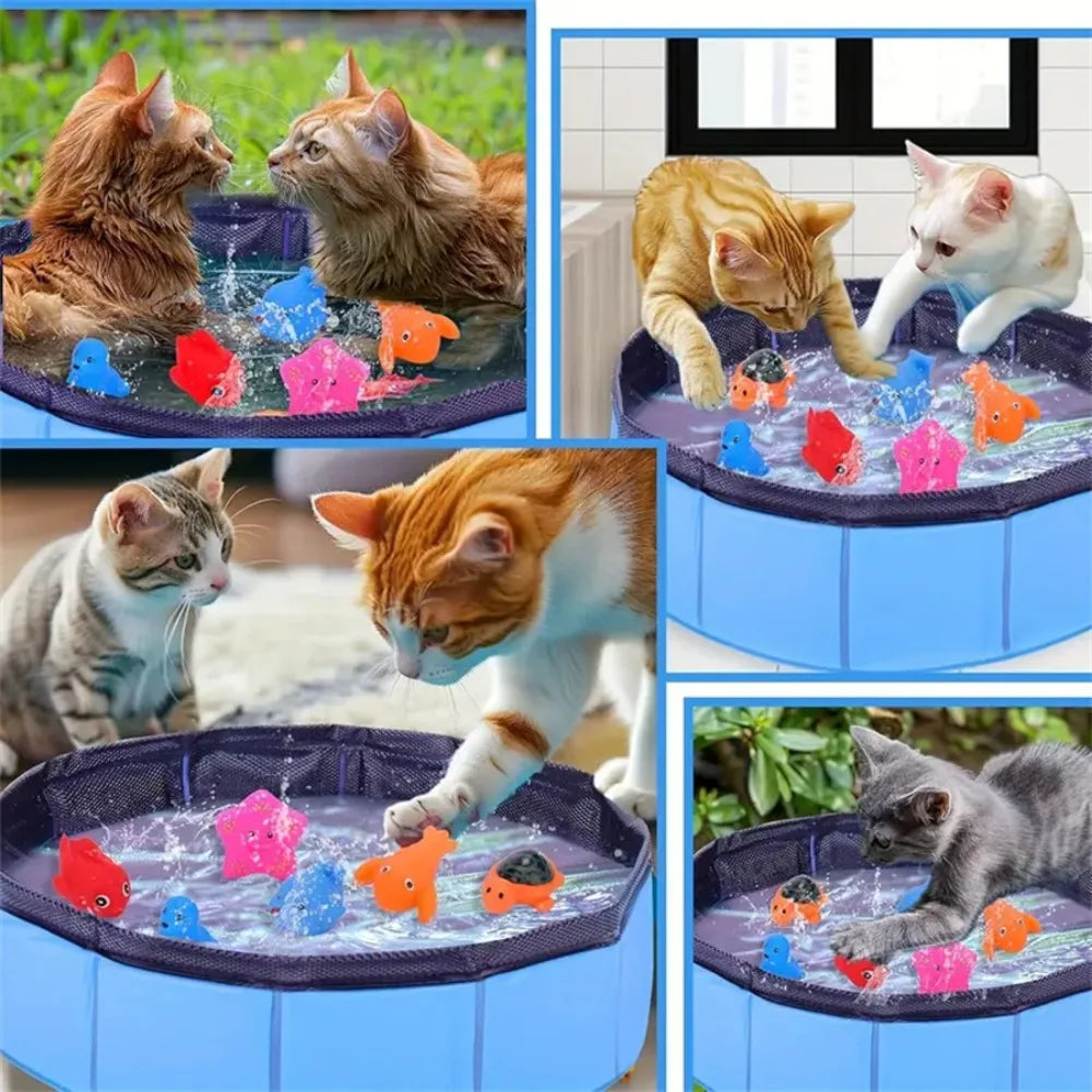 Cat Pool Toy Play Water Puppy Dog Cat Bath Pool Tub Toys Turtle Starfish Octopus Summer Cool Foldable Pet Cleaning Water Basin