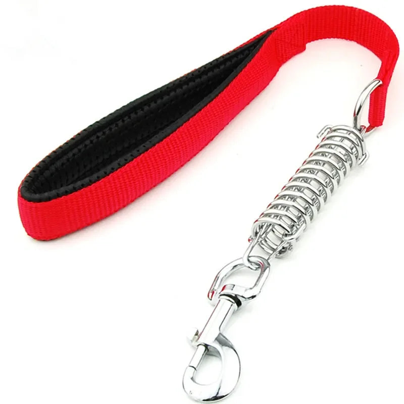durable dog leash for large dogs spring short nylon and PU leather leash with chew-proof metal chain