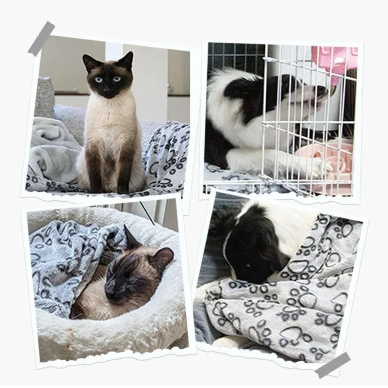 washable soft dog blanket for cats and small dogs, warm grey fleece pet bed blanket with paw print design