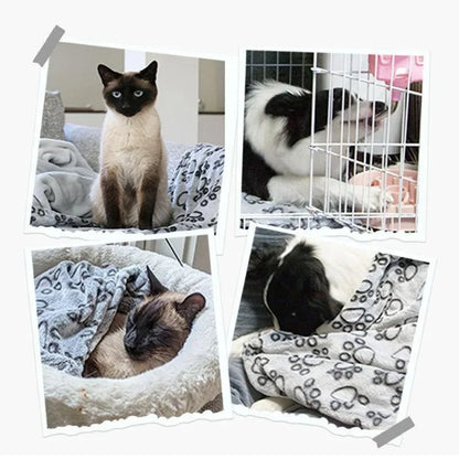 washable soft dog blanket for cats and small dogs, warm grey fleece pet bed blanket with paw print design