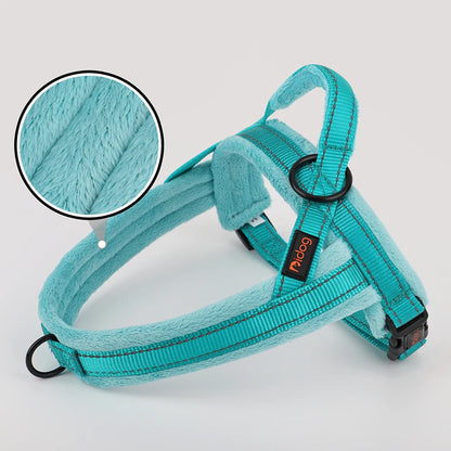 Winter dog harness soft padded reflective no pull vest for small and large dogs, adjustable turquoise harness