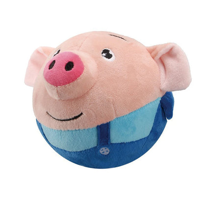 interactive squeaky dog toy blue pig plush bouncing ball for small medium dogs, bite resistant, self-moving