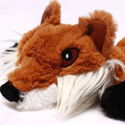 stuffingless squeaky dog toy fox plush with squeakers and crinkle, durable no stuffing chew toy for dogs