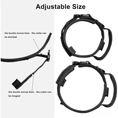 Adjustable tactical dog leash collar with quick release buckle and comfortable black nylon design for medium and large dogs