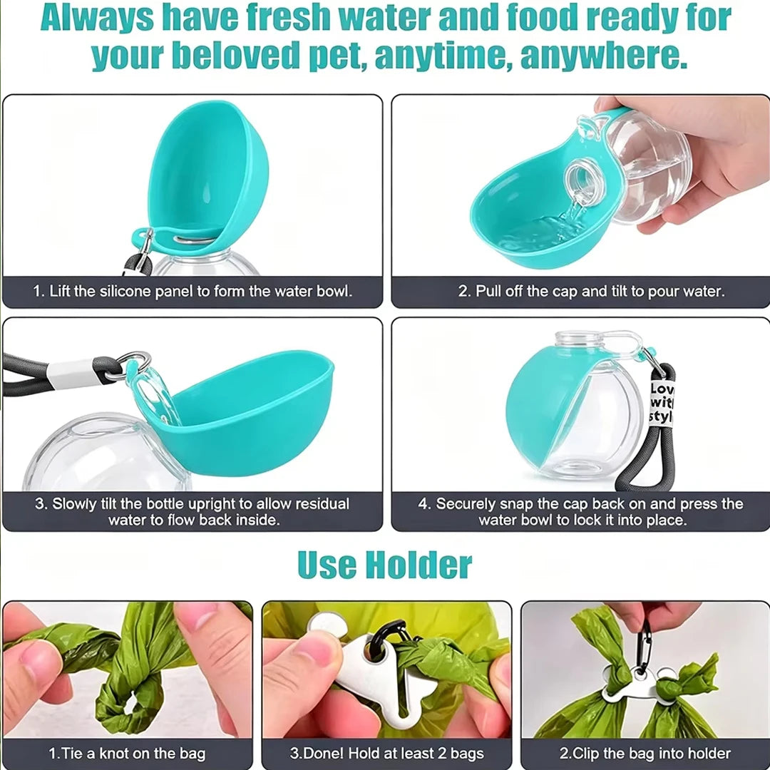 portable dog water bottle with bowl for outdoor walking, hiking, and travel hydration, compact 2-in-1 pet feeder