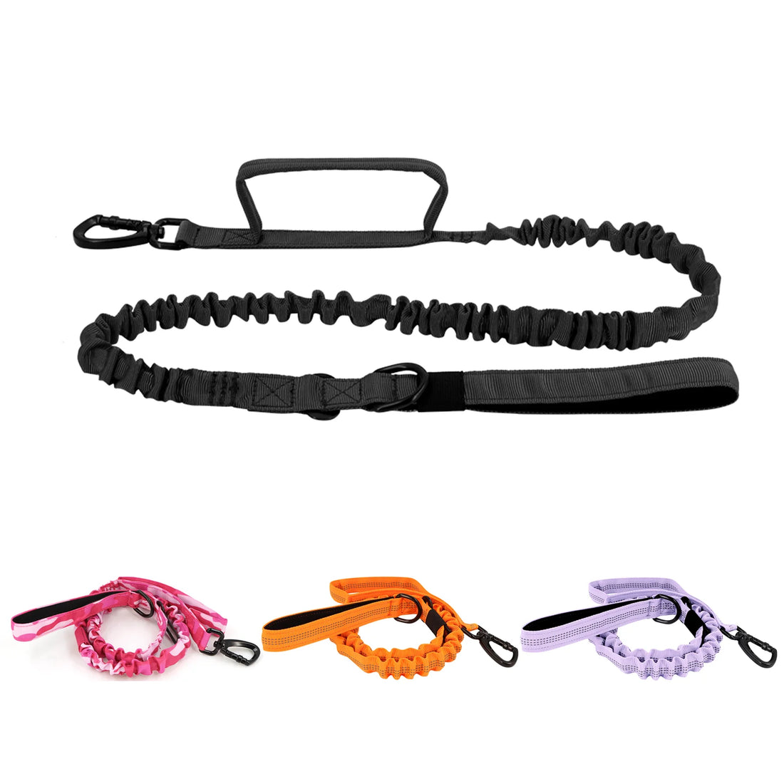 adjustable military dog leash with quick release, elastic rope, padded handle, and double control handles for medium and small dogs