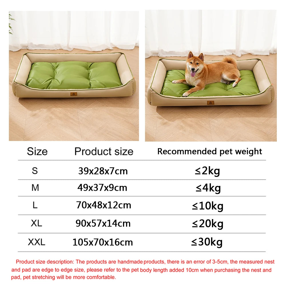 waterproof square dog bed for large dogs beige green sofa-style cushioned pet mattress with non-slip bottom
